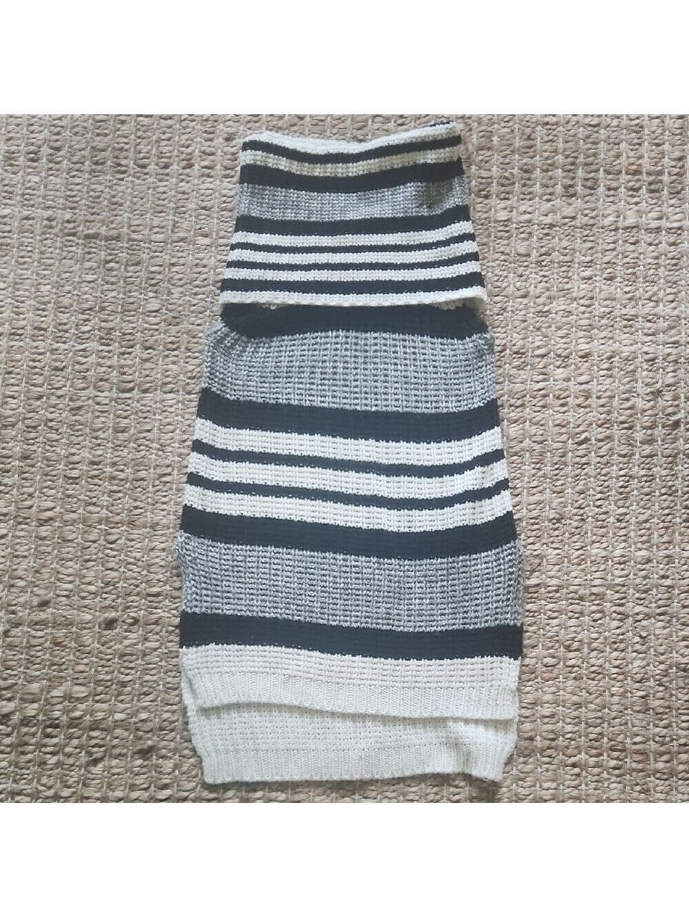 Poof! Gray and White Striped Turtlekneck Sweater Sleeveless Classy High Lo Tunic